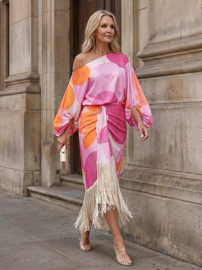Women's One-Shoulder Wrap Midi Dress