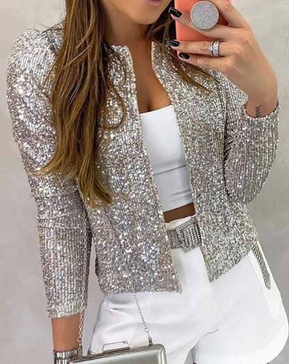 Women's Open-Front Sequin Sparkle Party Jacket