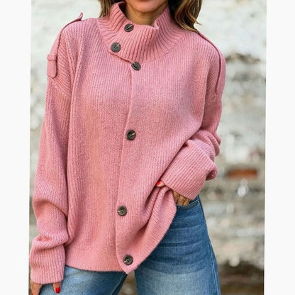 Women's Oversized Button-Front Stand-Collar Knit Cardigan