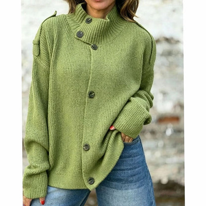 Women's Oversized Button-Front Stand-Collar Knit Cardigan