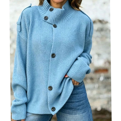 Women's Oversized Button-Front Stand-Collar Knit Cardigan