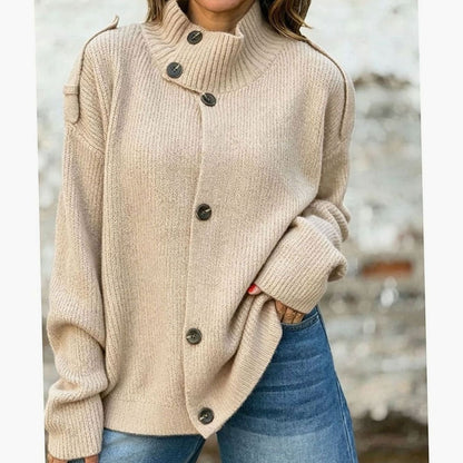 Women's Oversized Button-Front Stand-Collar Knit Cardigan