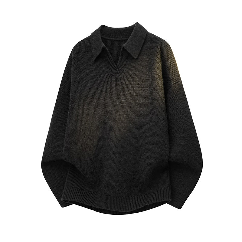 Women's Oversized Knit Polo with Open V-Neck, Raglan Sleeves & Extended Back Hem