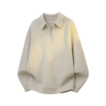 Women's Oversized Knit Polo with Open V-Neck, Raglan Sleeves & Extended Back Hem