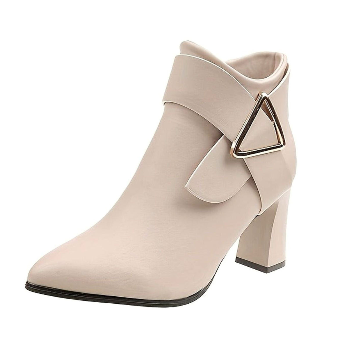 Women's Pointed-Toe Block Heel Ankle Boots with Buckle Detail