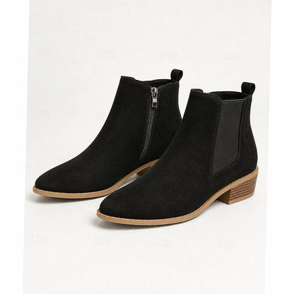 Women's Pointed-Toe Block Heel Suede Ankle Booties
