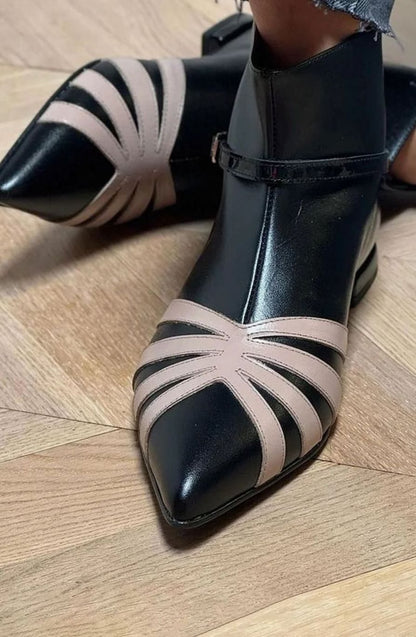 Women's Pointed-Toe Geometric Buckle Ankle Boots