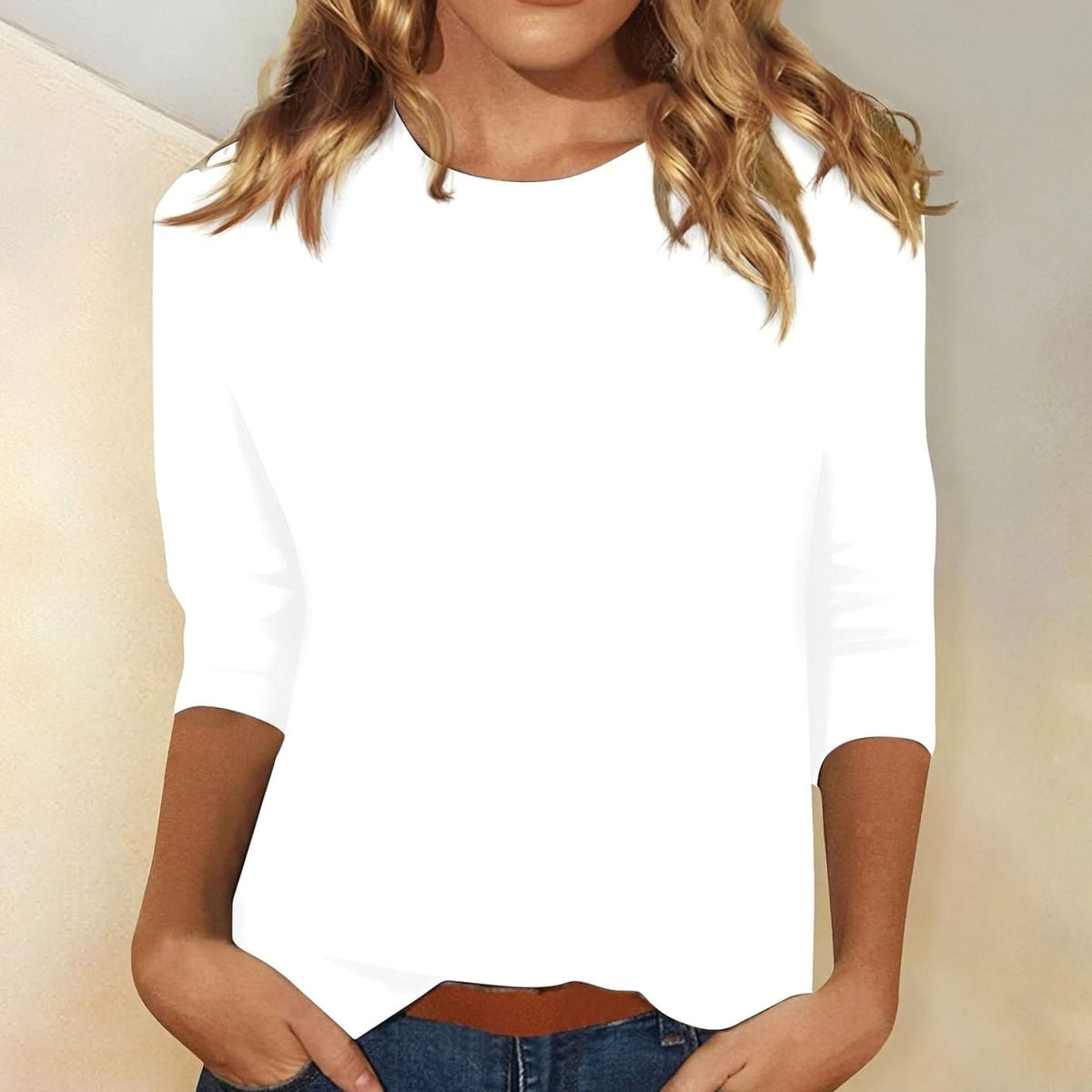 Women's Relaxed-Fit 3/4-Sleeve Crew Neck Casual Top