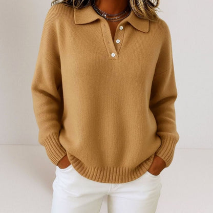 Women's Relaxed-Fit Polo Collar Button-Placket Knit Sweater