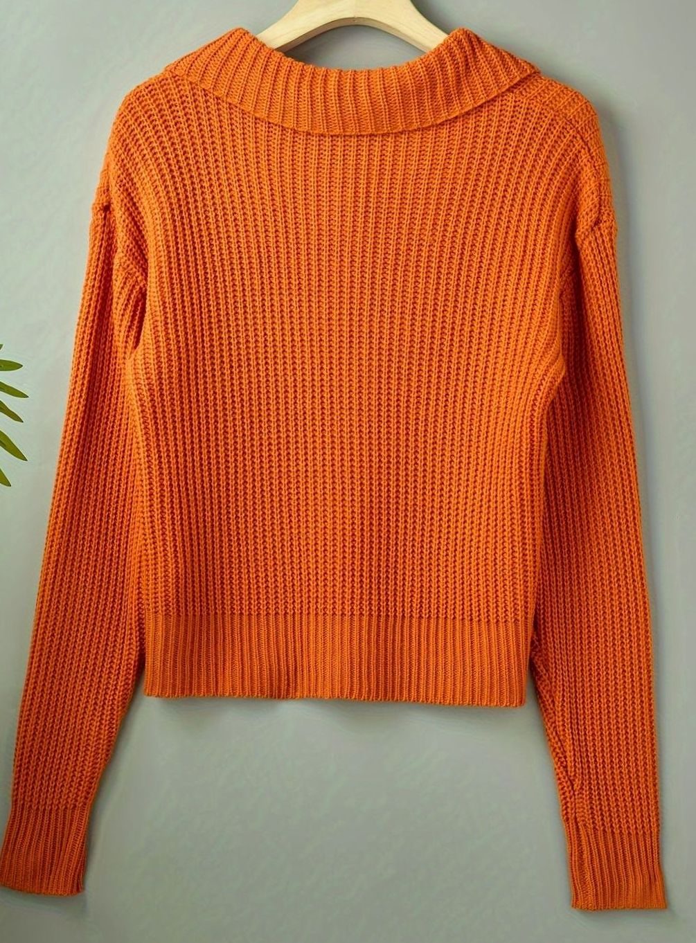 Women's Relaxed-Fit Ribbed Knit Folded Collar Sweater Pullover