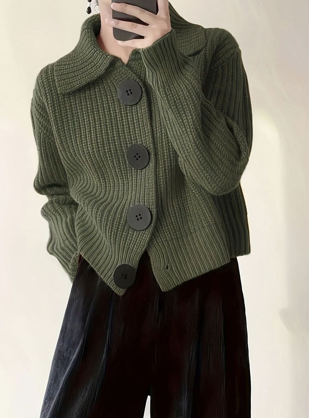 Women's Relaxed-Fit Ribbed Knit Folded Collar Sweater Pullover