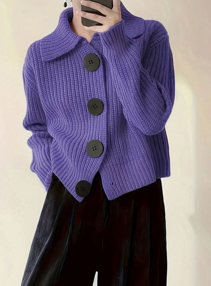 Women's Relaxed-Fit Ribbed Knit Folded Collar Sweater Pullover