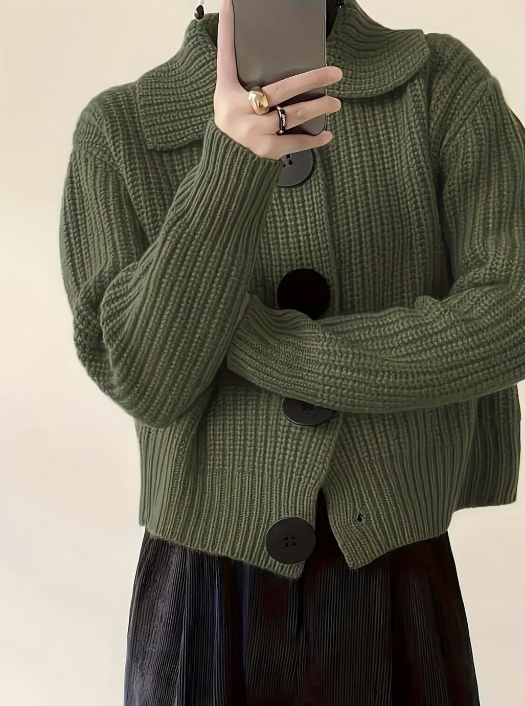 Women's Relaxed-Fit Ribbed Knit Folded Collar Sweater Pullover