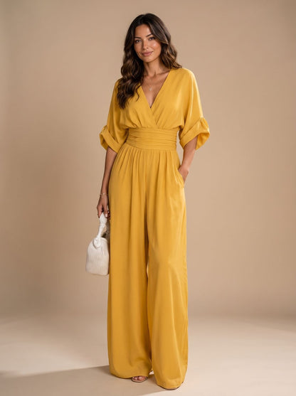 Women's Retro V-Neck Wide-Leg Jumpsuit