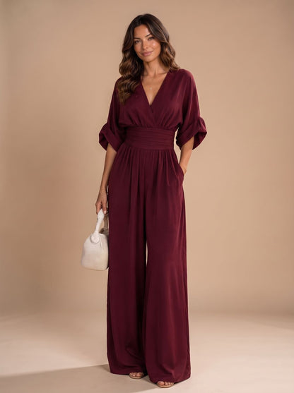 Women's Retro V-Neck Wide-Leg Jumpsuit