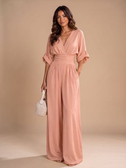 Women's Retro V-Neck Wide-Leg Jumpsuit