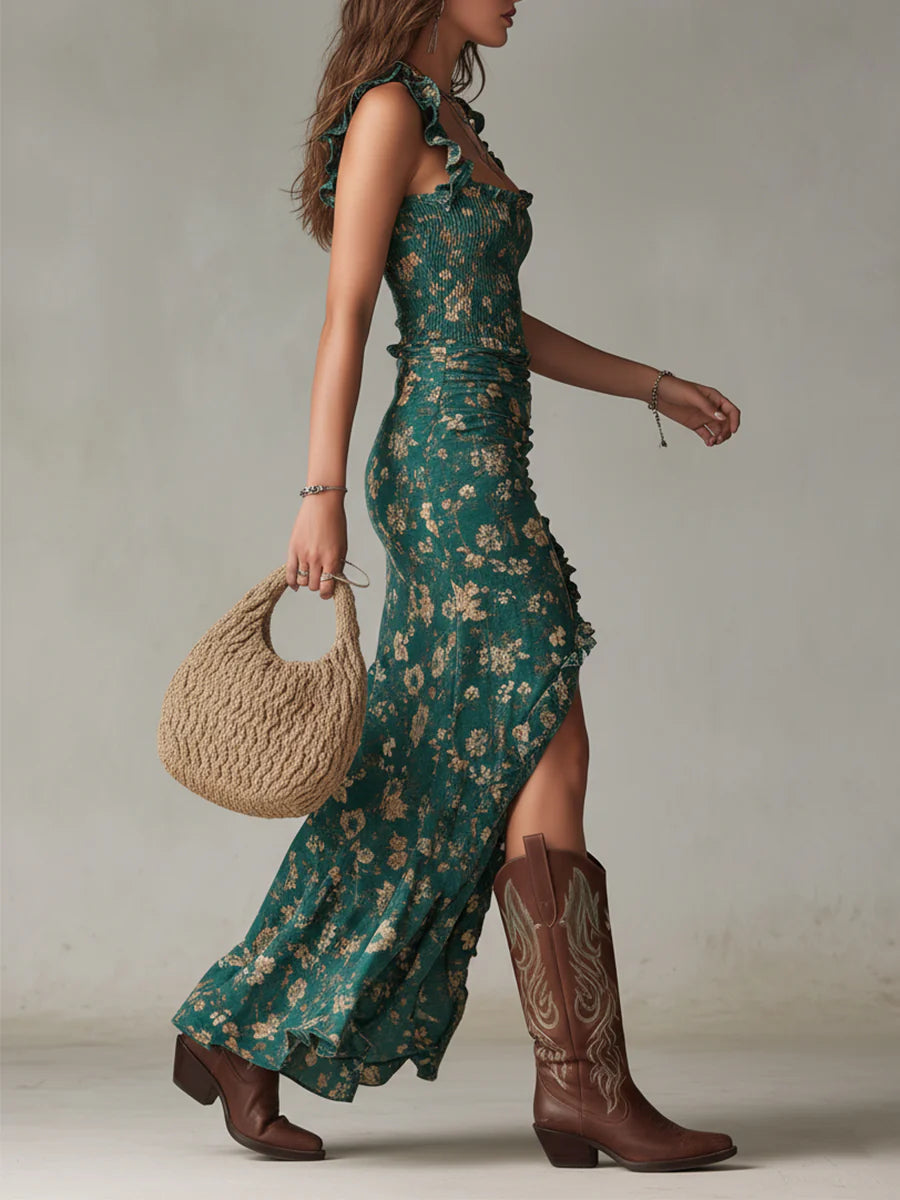 Women's Ruched Floral Maxi Dress