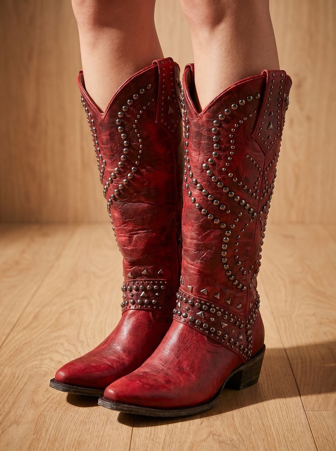 Women's Studded Knee-High Pointed-Toe Orthopedic Cowboy Boots