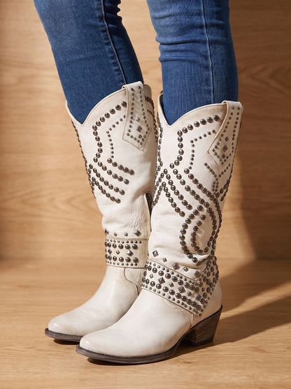 Women's Studded Knee-High Pointed-Toe Orthopedic Cowboy Boots