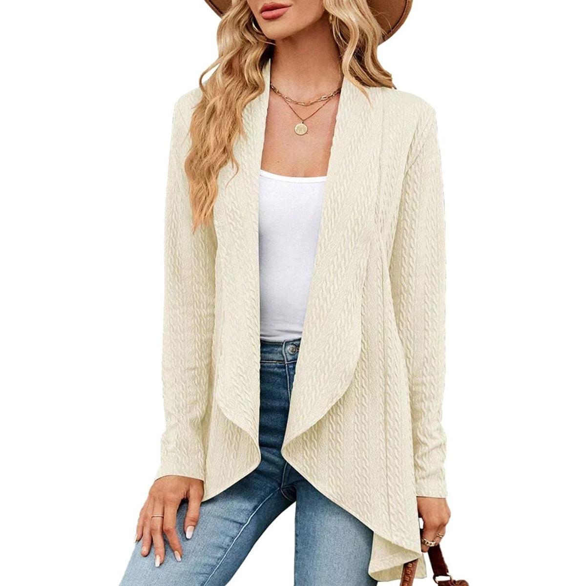 Women's Textured Open-Front Long-Sleeve Cardigan