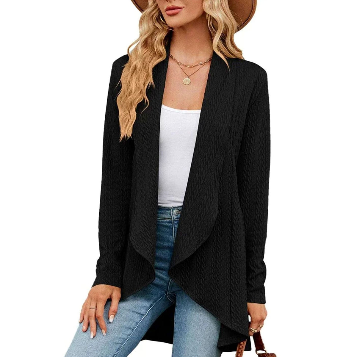 Women's Textured Open-Front Long-Sleeve Cardigan