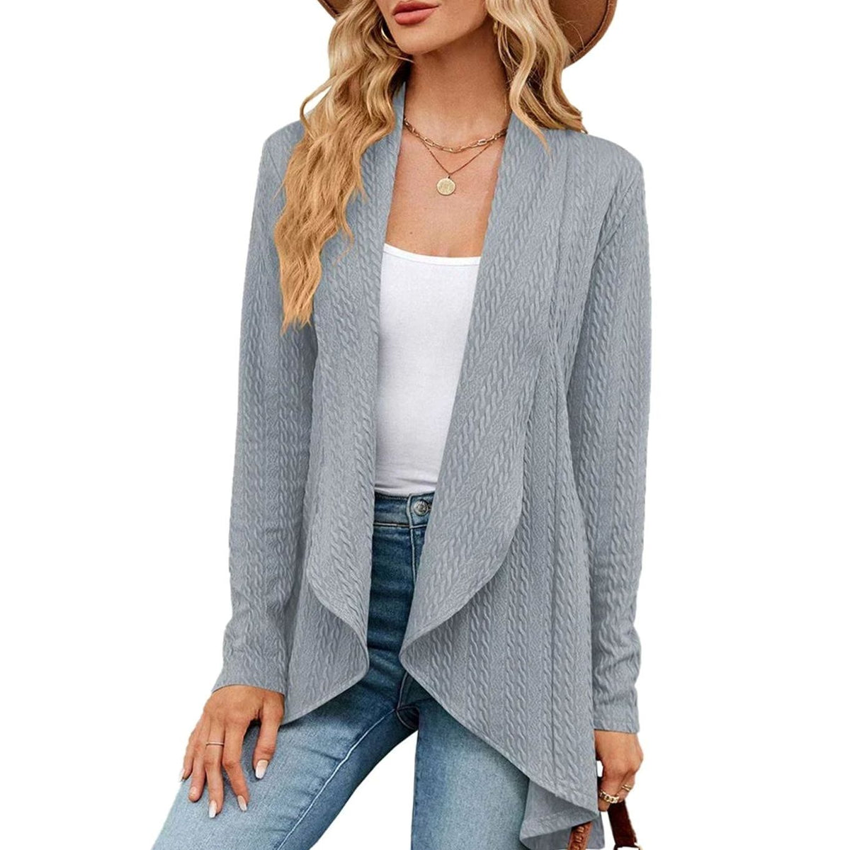 Women's Textured Open-Front Long-Sleeve Cardigan