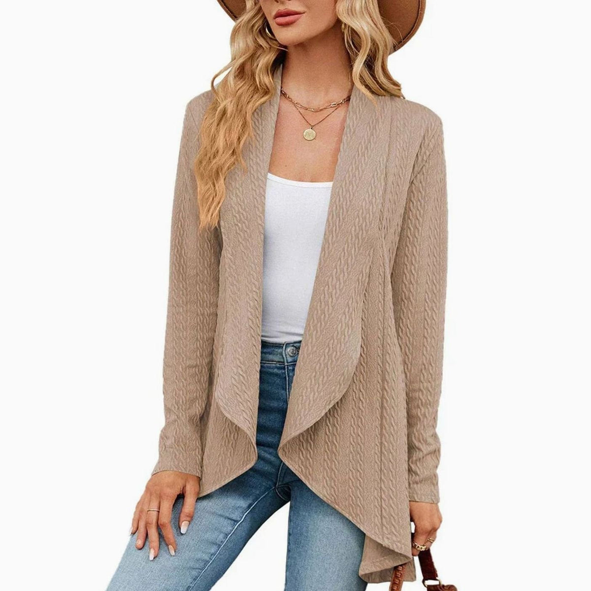 Women's Textured Open-Front Long-Sleeve Cardigan