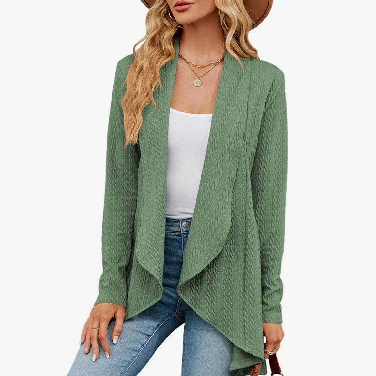Women's Textured Open-Front Long-Sleeve Cardigan