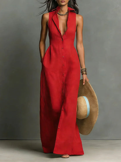 Women's V-Neck Shirt Maxi Dress