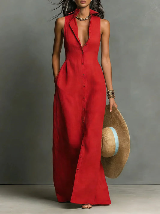 Women's V-Neck Shirt Maxi Dress