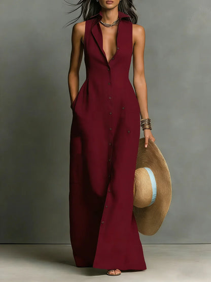 Women's V-Neck Shirt Maxi Dress