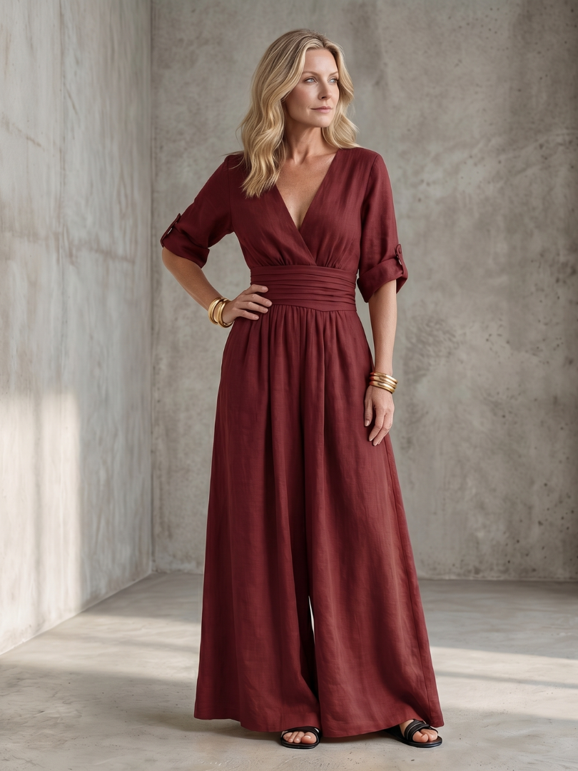 Women's V-Neck Wrap Maxi Jumpsuit