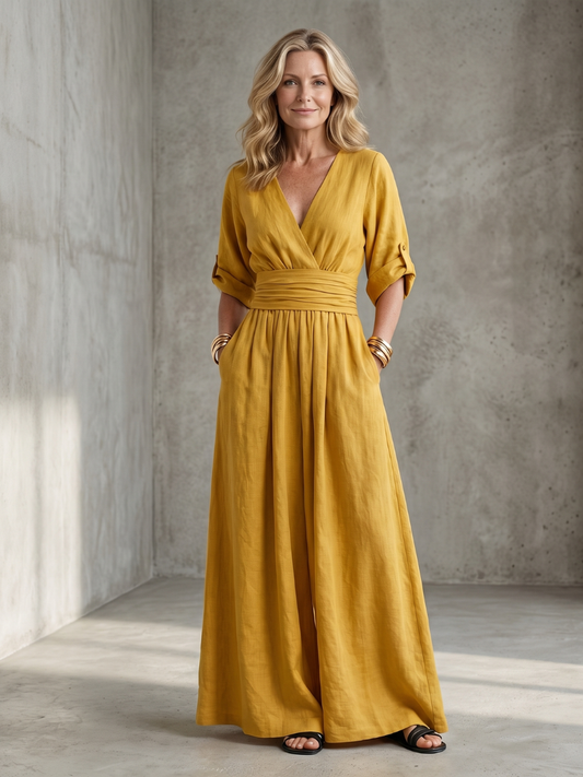 Women's V-Neck Wrap Maxi Jumpsuit