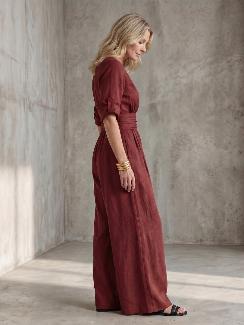 Women's V-Neck Wrap Maxi Jumpsuit