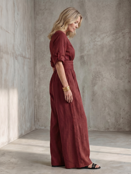 Women's V-Neck Wrap Maxi Jumpsuit