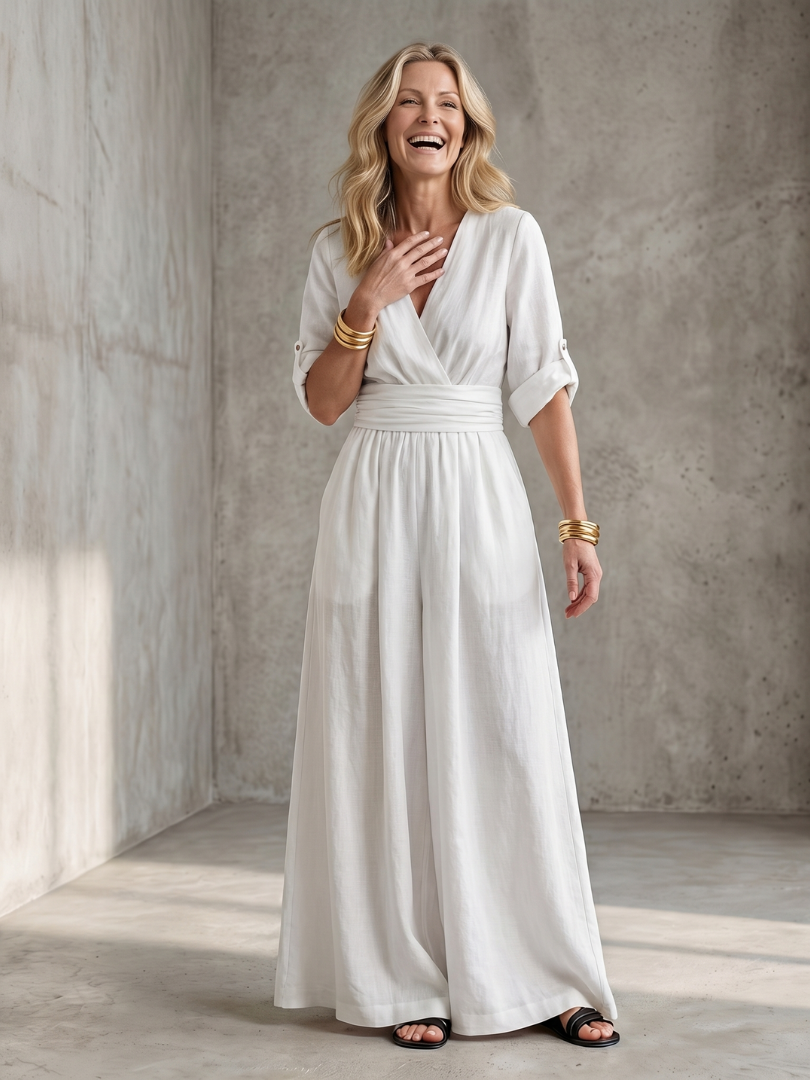 Women's V-Neck Wrap Maxi Jumpsuit