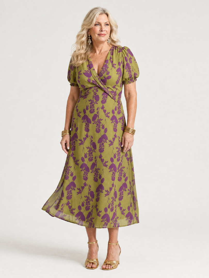 Women's V-Neck Wrap Midi Dress