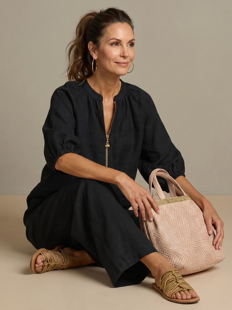Women's Zippered Puff Sleeve Set