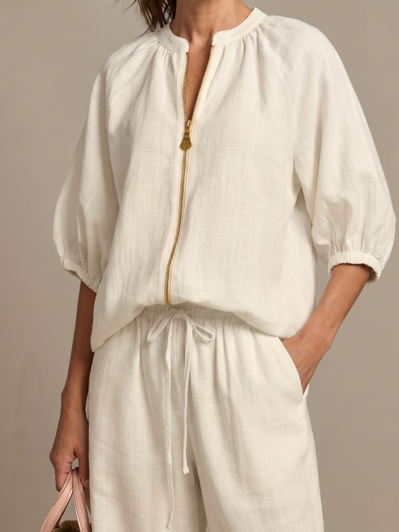 Women's Zippered Puff Sleeve Set