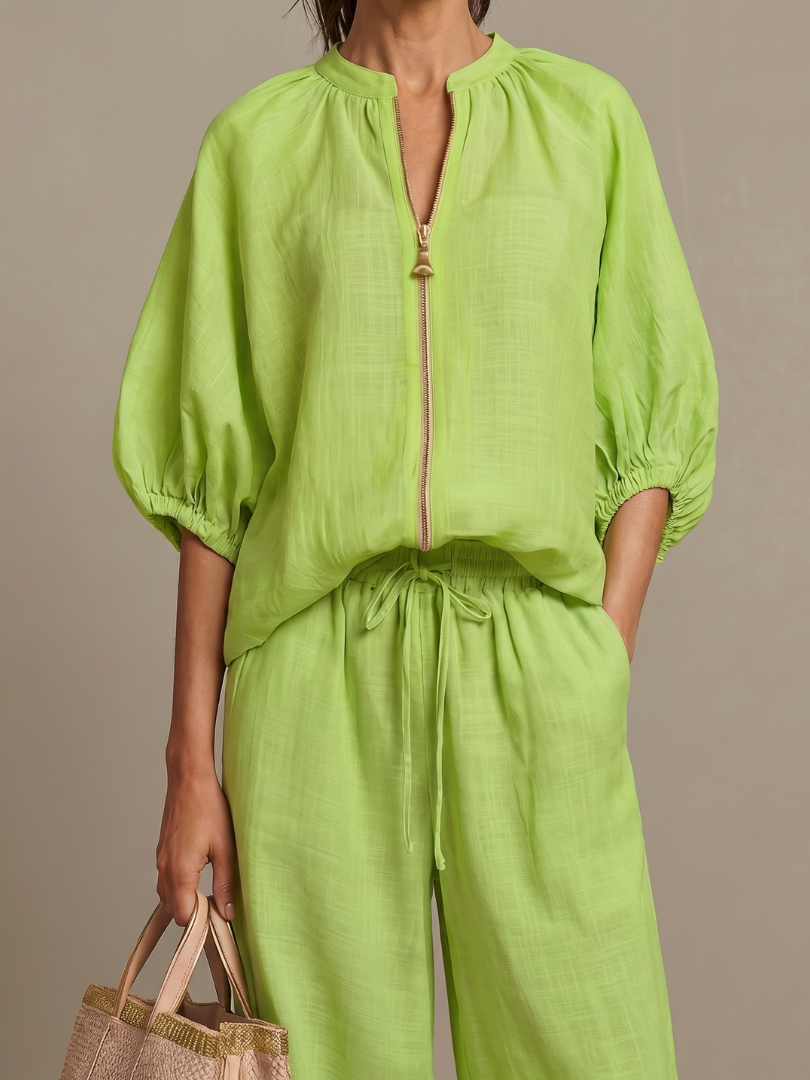 Women's Zippered Puff Sleeve Set