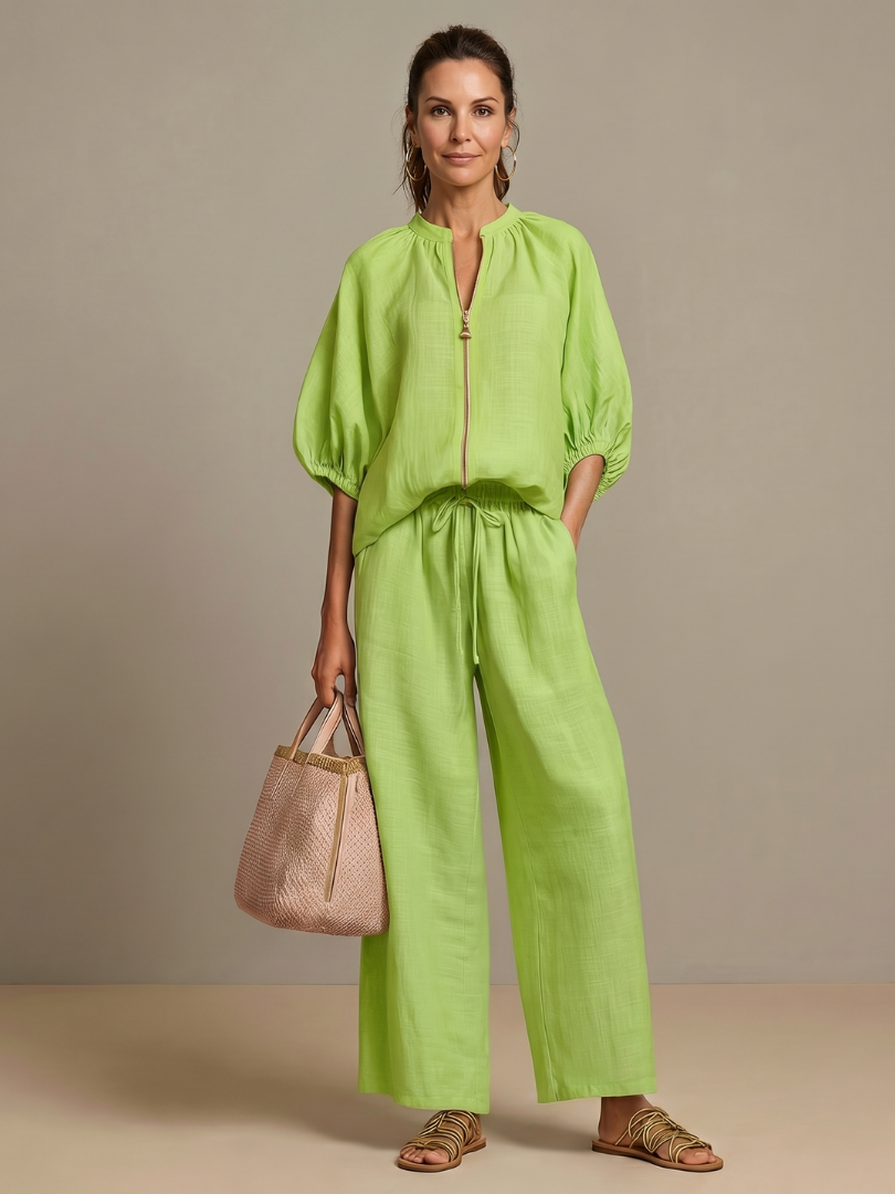 Women's Zippered Puff Sleeve Set