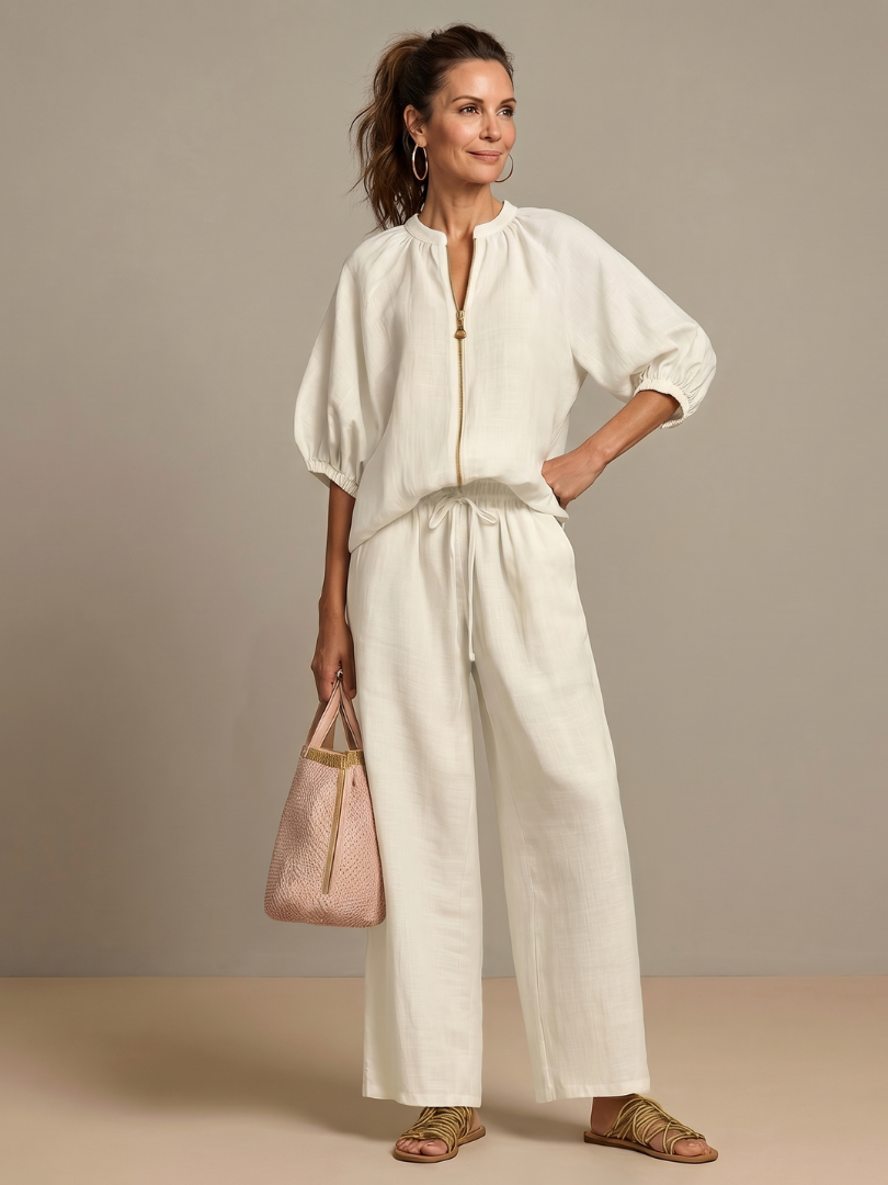 Women's Zippered Puff Sleeve Set