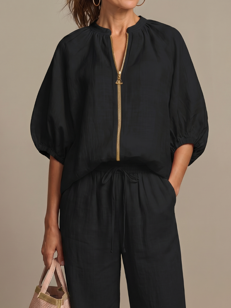 Women's Zippered Puff Sleeve Set