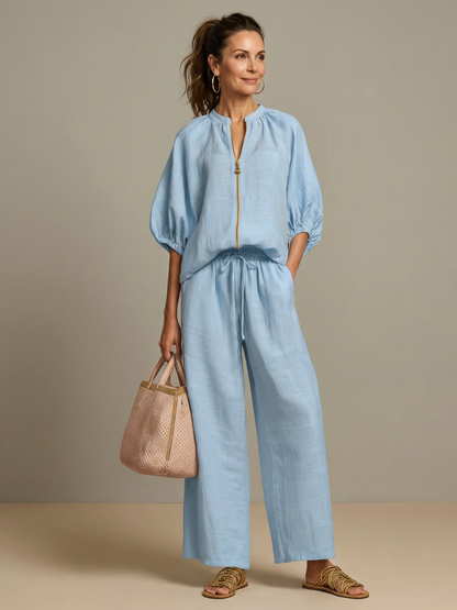 Women's Zippered Puff Sleeve Set