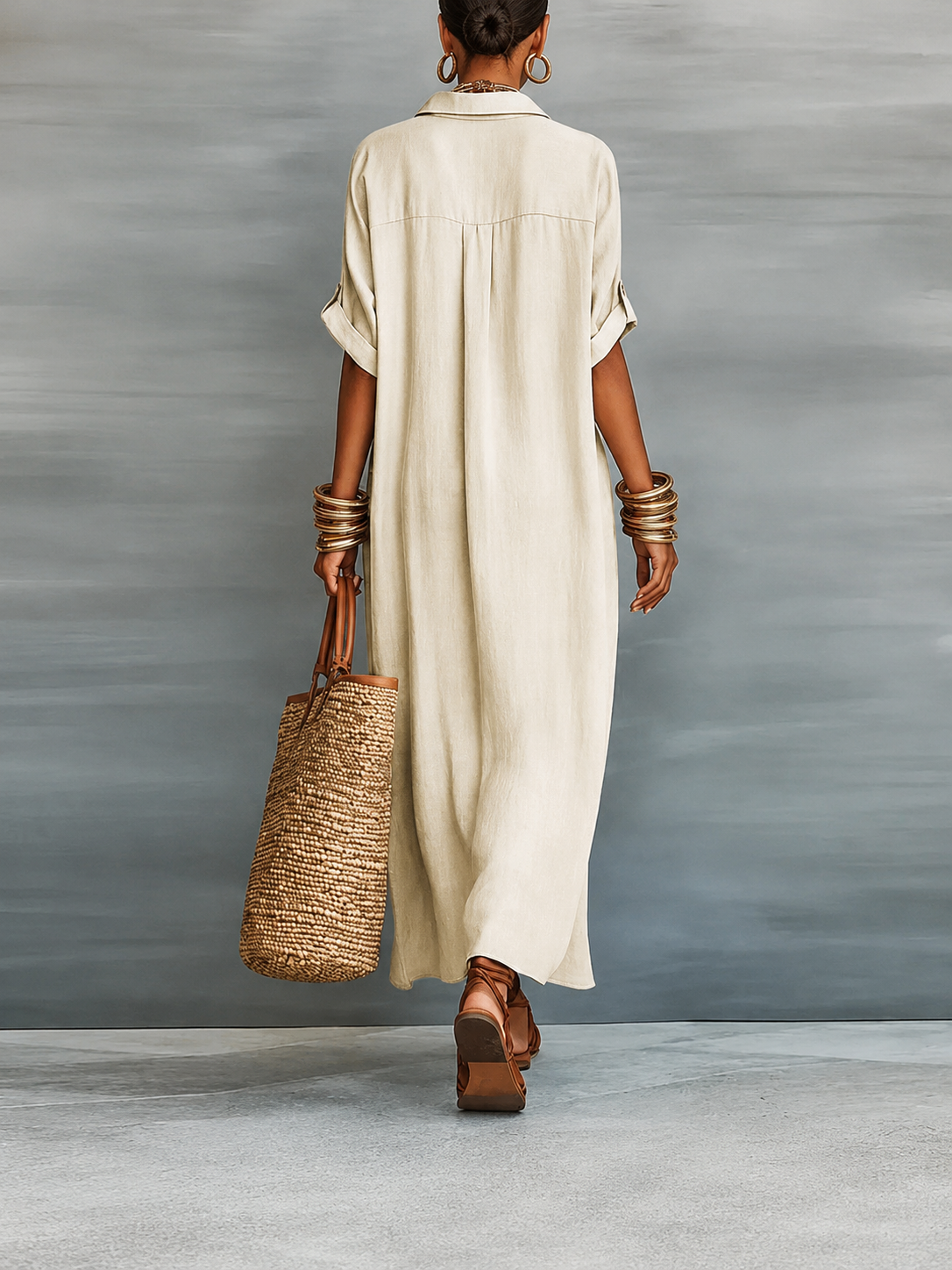 Women's Button-Down Linen Maxi Shirt Dress - Image 1