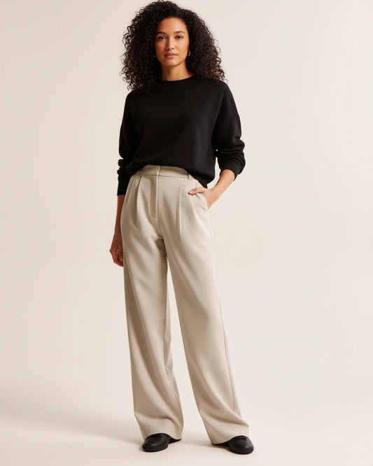 Zara | High Waist Pleated Leg Trousers with Tailored Fit